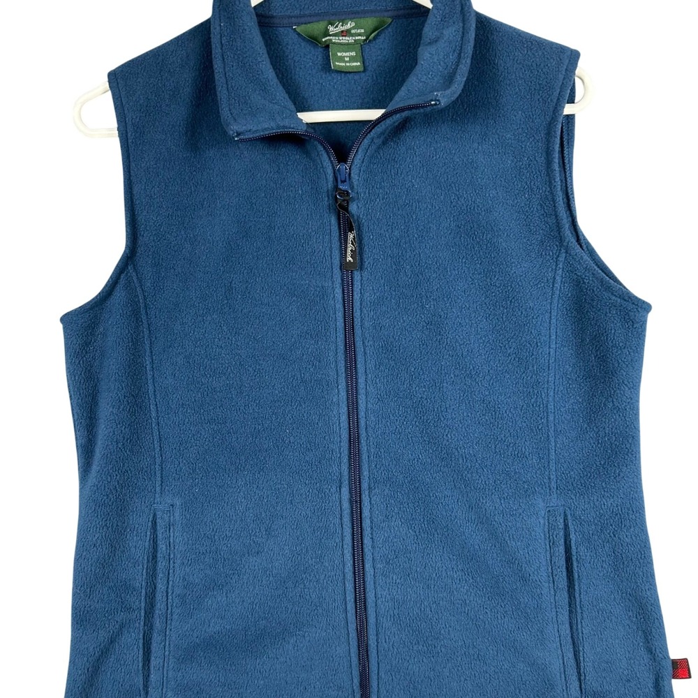 Woolrich Womens Blue Fleece Vest Size M Full Zip Pockets Hike